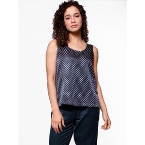 Raquel Allegra Top Everyday Tank Navy Blue Polka Dot Silk Cotton NWT
